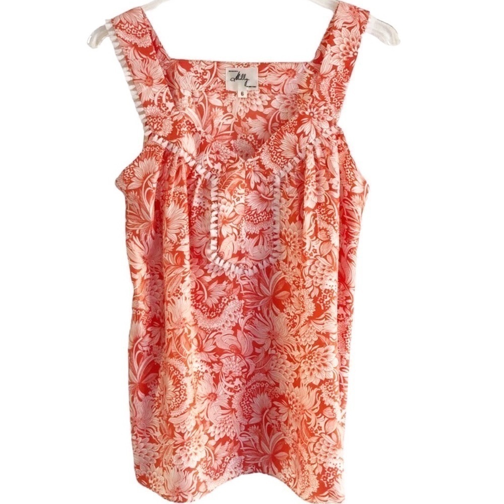 Milly Of New York Silk V-neck Fringe Trim Orange Floral Sleeveless Tank Size 6